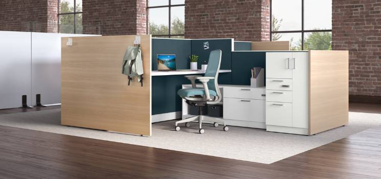 An open concept cubical in an office.