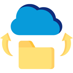 A yellow folder backing up into a blue cloud.