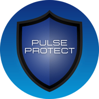 The Pulse Protect logo. A blue circle with a shield on top that says Pulse Protect.