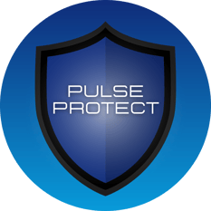 The Pulse Protect logo. A blue circle with a shield on top that says Pulse Protect.