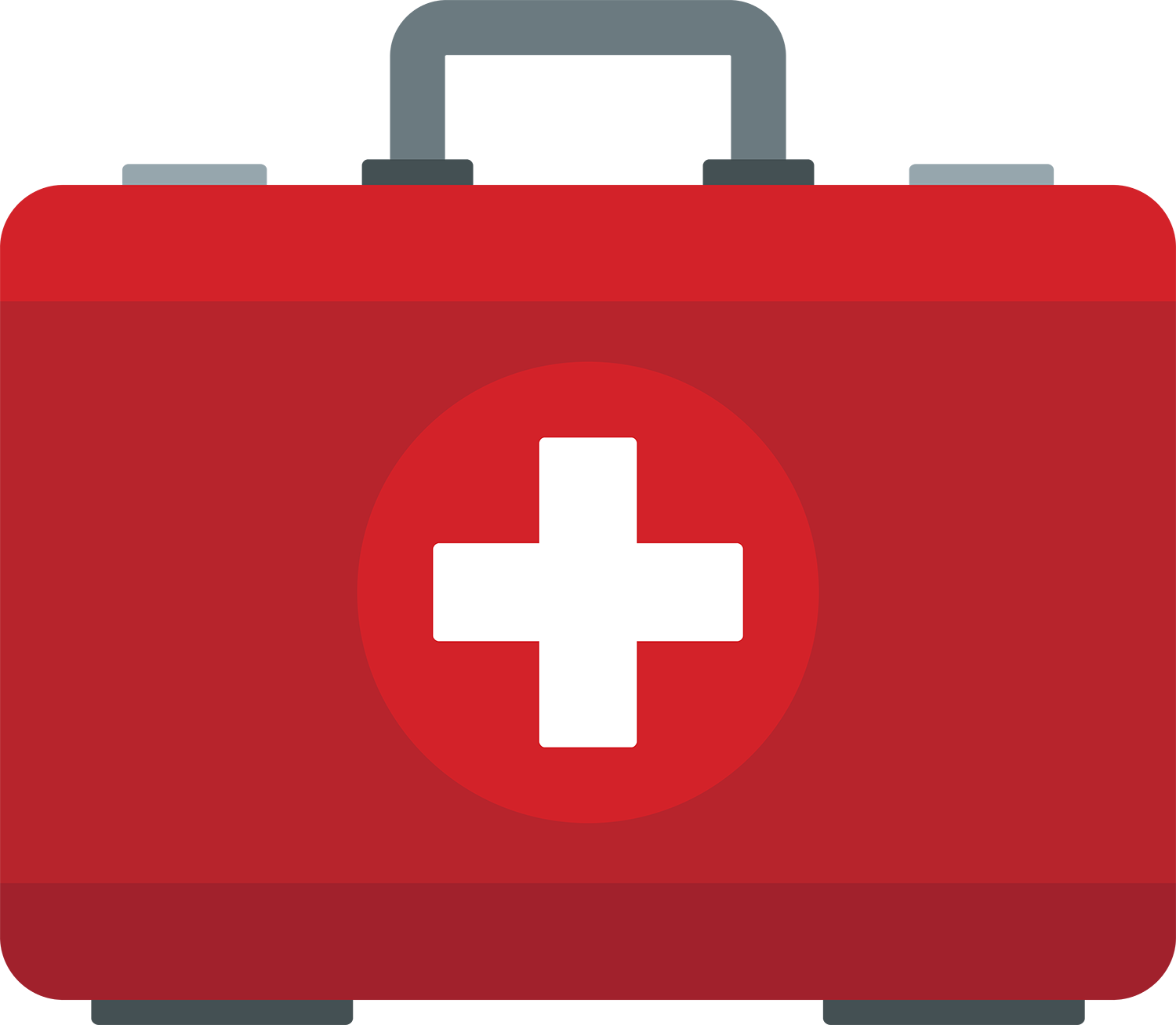 A red briefcase with a medical logo on the front.