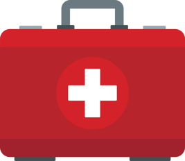 A red briefcase with a medical logo on the front.