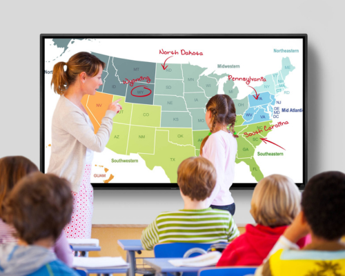 An interactive whiteboard being used at a school.