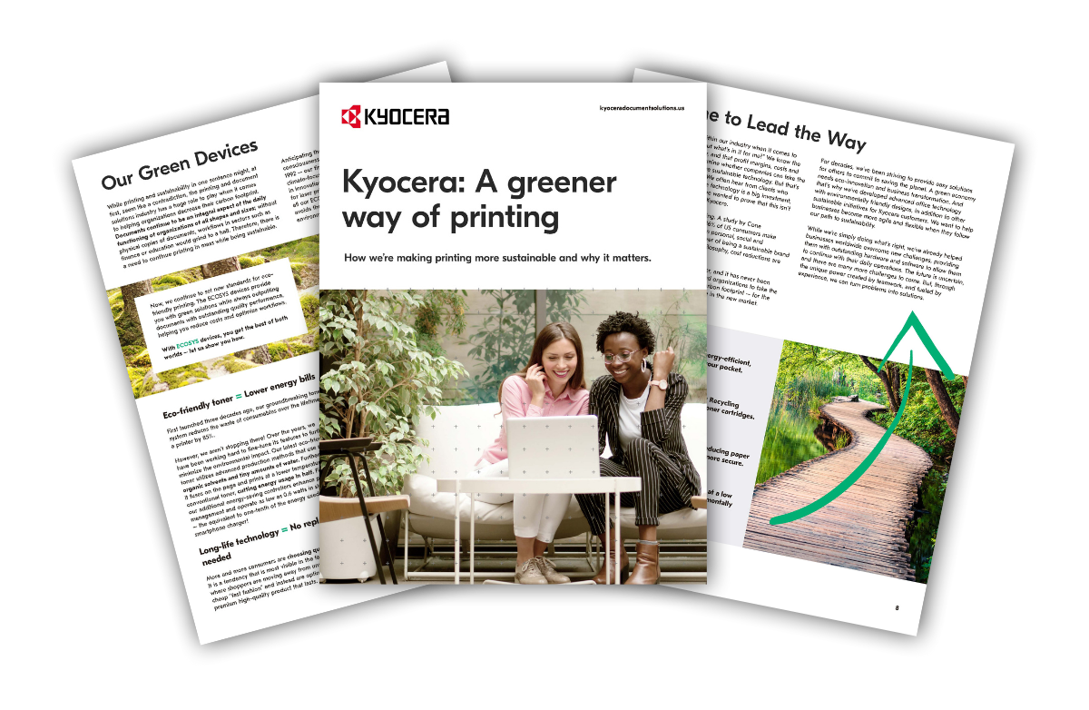 A preview of the Kyocera Greener Printing Guide.