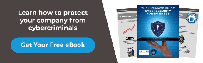A preview of the cybersecurity ebook and the words "Learn how to protect your company from cybercriminals." The button says "Get Your Free eBook."