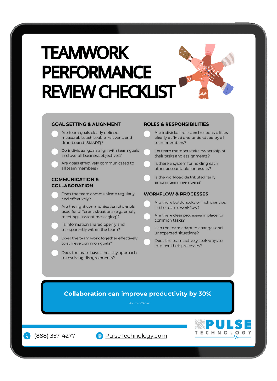 A preview of the Teamwork Performance Review Checklist on a tablet