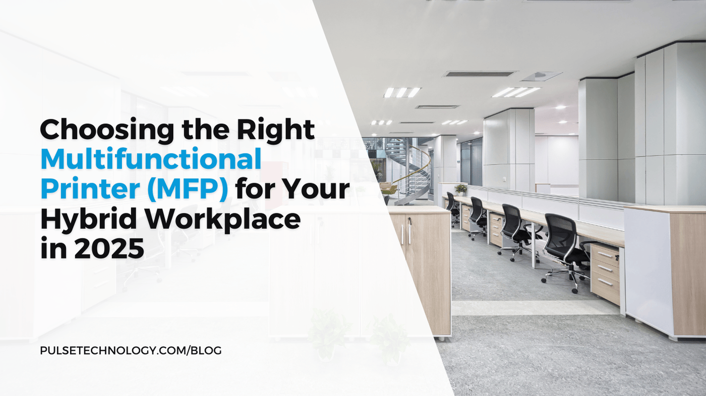 A bright, open floor plan office. Choosing the Right Multifunctional Printer (MFP) for Your Hybrid Workplace in 2025.