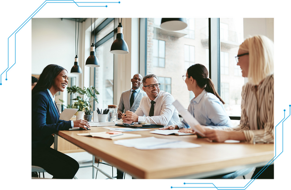 5 employees working in an open office.