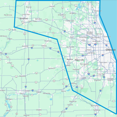 A map of the Illinois service area for Pulse Technology