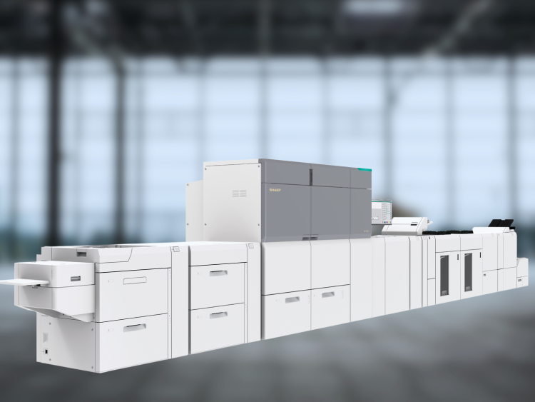 The Sharp BP-1200S Production Printer in a large room.